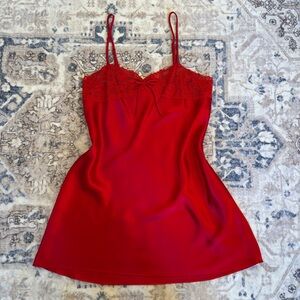 Red Lace Trim Slip Dress